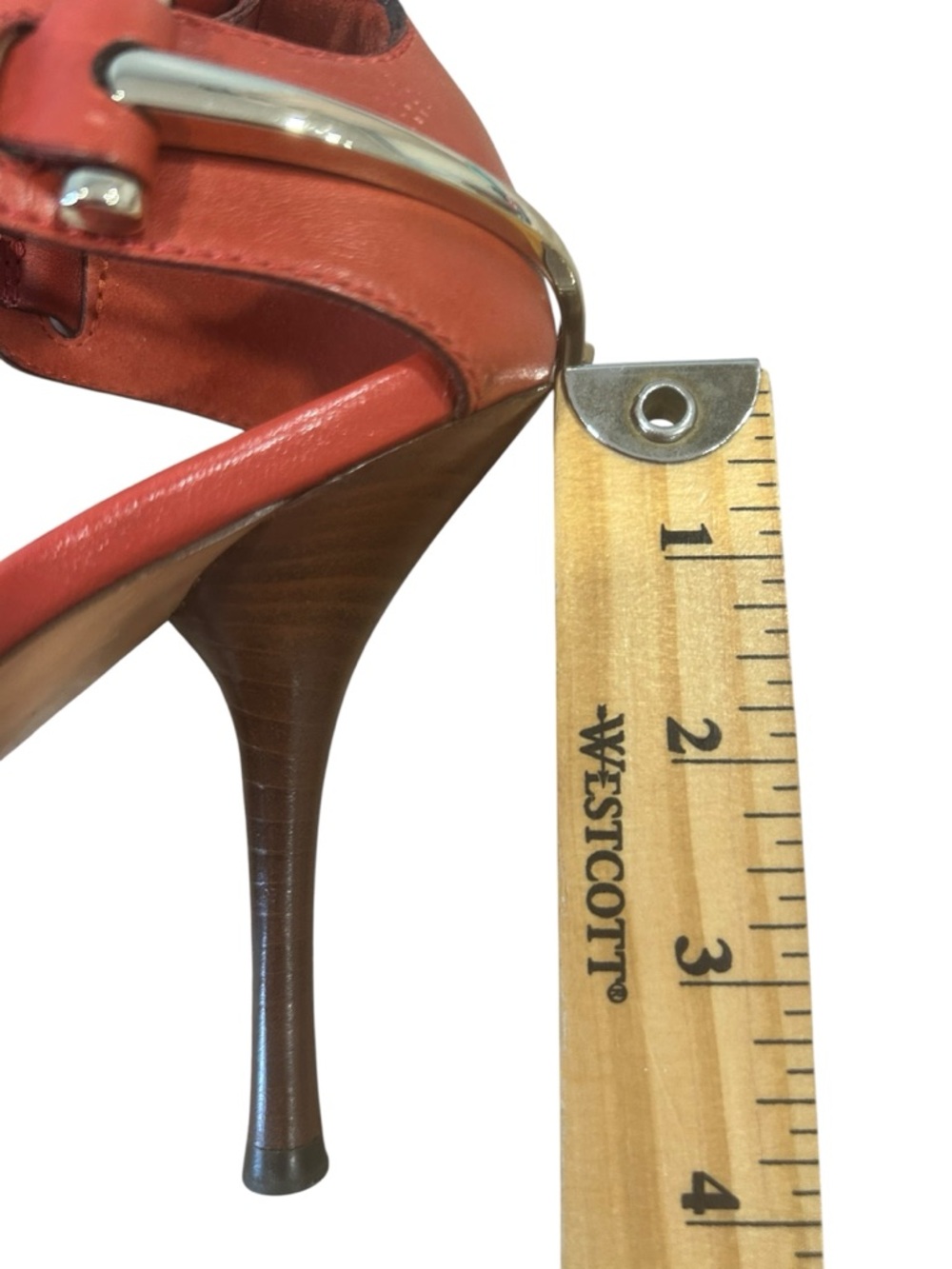 Gucci Women Sandals Strappy Heels Orange Red Leather Italy size  8B READ FLAWED - Picture 9 of 16